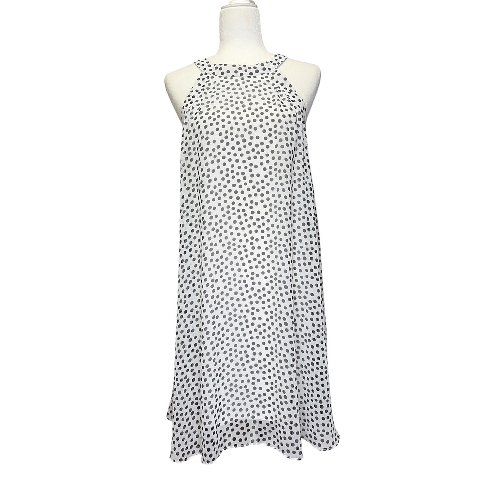 Betsey Johnson Black White Polka Dot Halter Shift Dress Womens 8 Trapeze Mini‎